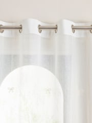 White Bow Appliqué Voile Eyelet Sheer Panel Unlined Curtains - Image 4 of 4