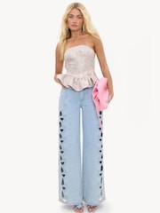 LOAVIES Silver Shine Scene Lilac Strapless Top With Silver Detailing - Image 1 of 4