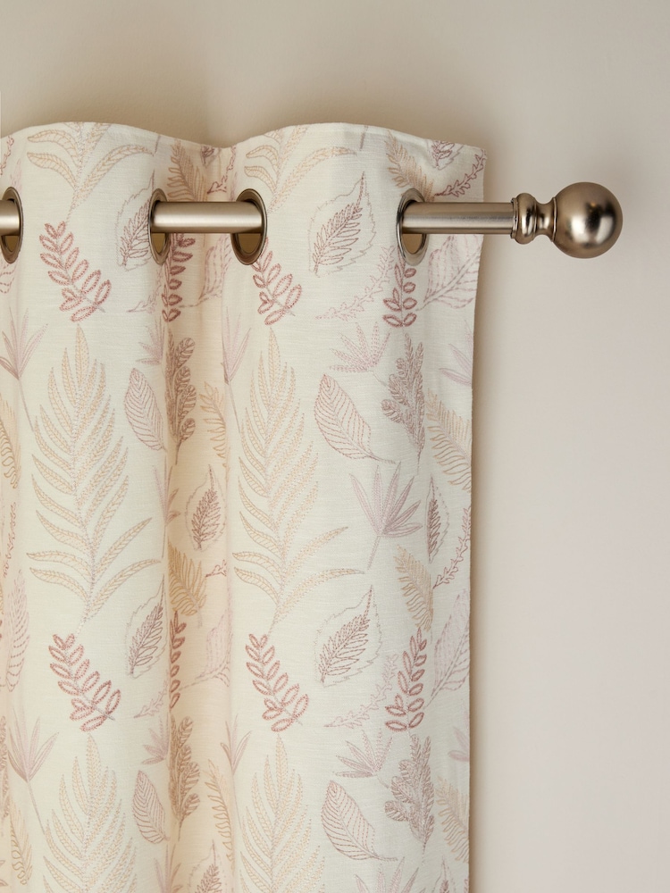 Cream/Pink Country Luxe Floral Print Embroidered Eyelet Lined Curtains - Image 1 of 5