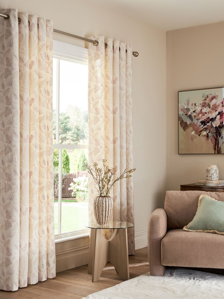 Cream/Pink Country Luxe Floral Print Embroidered Eyelet Lined Curtains - Image 2 of 5