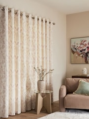 Cream/Pink Country Luxe Floral Print Embroidered Eyelet Lined Curtains - Image 3 of 5