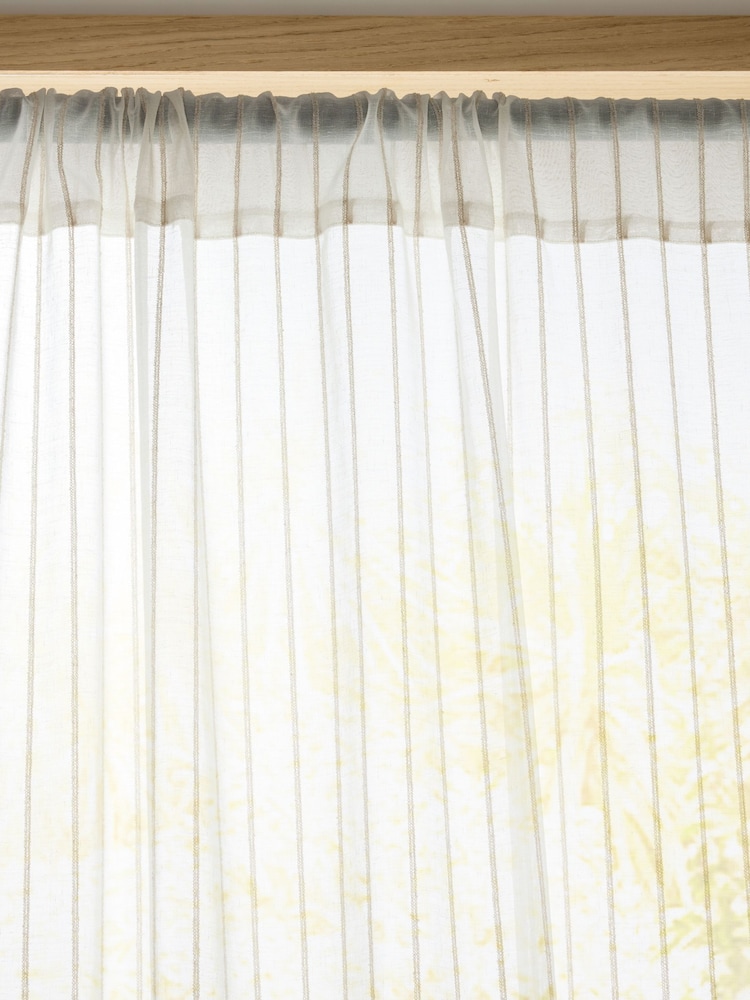White/Natural Tufted Stripe Slot Top Voile Unlined Sheer Panel Curtains - Image 3 of 4