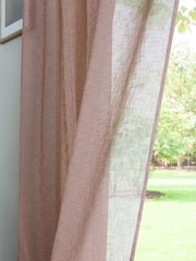 Pink Linen Look Slot Top Voile Unlined Sheer Panel Curtain - Image 2 of 4