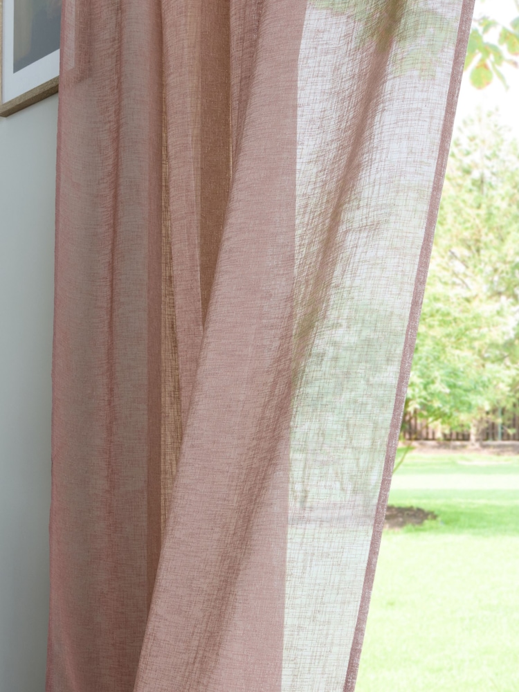 Pink Linen Look Slot Top Voile Unlined Sheer Panel Curtain - Image 2 of 4