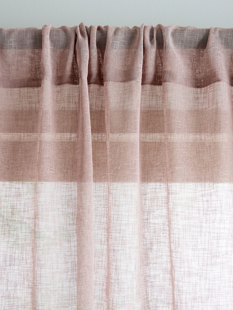 Pink Linen Look Slot Top Voile Unlined Sheer Panel Curtain - Image 3 of 4