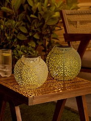 Sage Green Set of 2 Solar Filigree Lanterns - Image 2 of 5