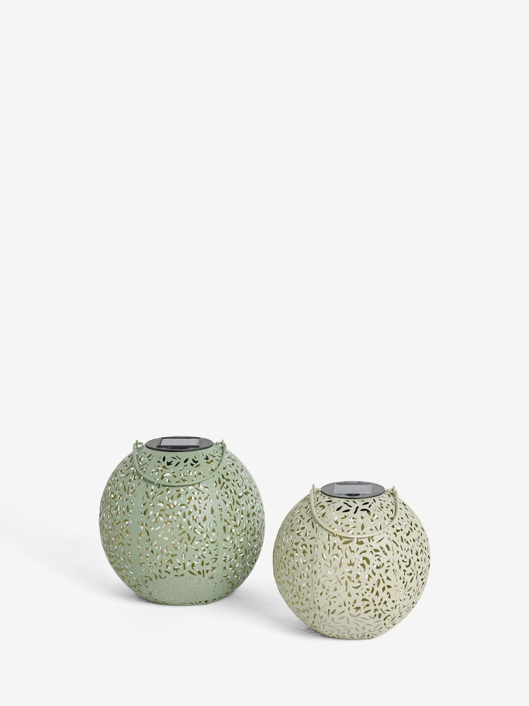Sage Green Set of 2 Solar Filigree Lanterns - Image 5 of 5 Sage Green Set of 2 Solar Filigree Lanterns - Image 5 of 5