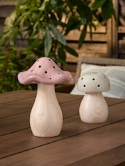 Set of 2 Sage Green Ceramic Mushrooms Outdoor Solar Light - Image 2 of 5