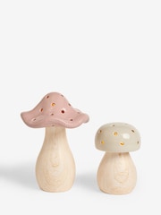 Set of 2 Sage Green Ceramic Mushrooms Outdoor Solar Light - Image 4 of 5