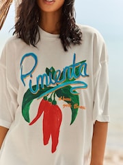 White Red Chilli Pepper Graphic Short Sleeve 100% Cotton T-Shirt - Image 3 of 5
