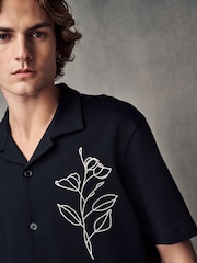 Black/White Embroidery Graphic Jersey Shirt - Image 1 of 8