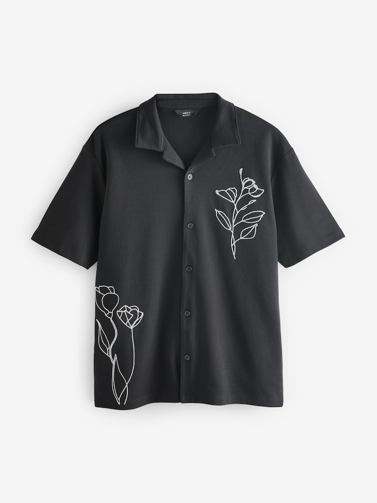 Black/White Embroidery Graphic Jersey Shirt - Image 5 of 8