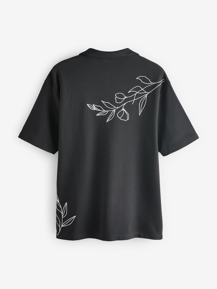 Black/White Embroidery Graphic Jersey Shirt - Image 6 of 8