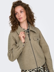 JDY Natural Zip Through Boucle Jacket - Image 2 of 7