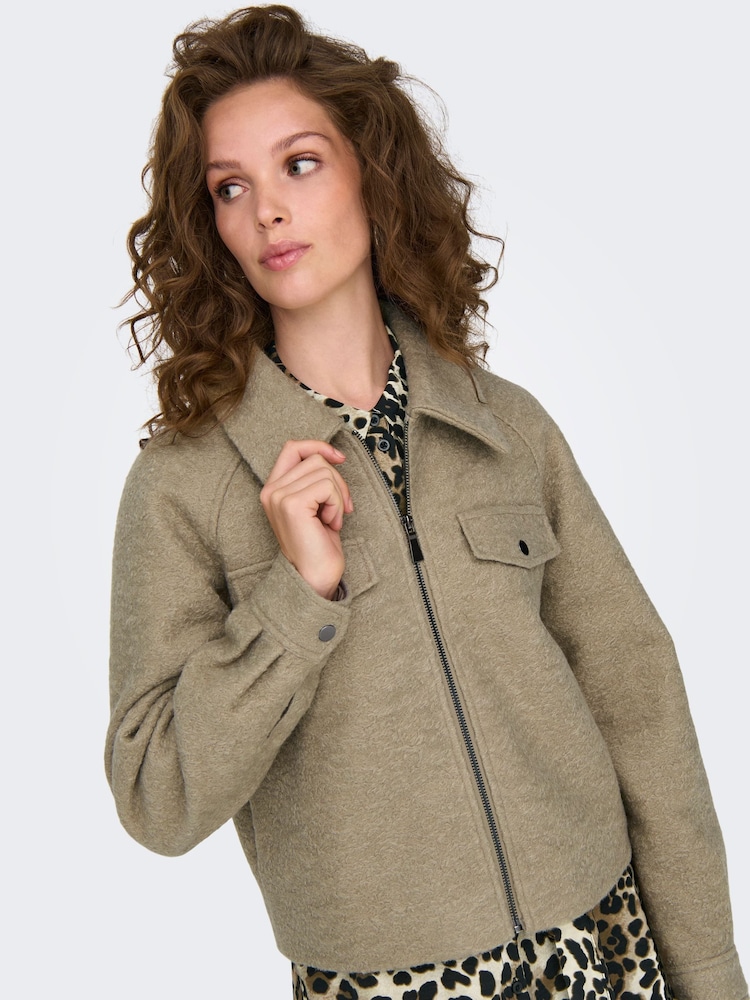 JDY Natural Zip Through Boucle Jacket - Image 2 of 7