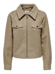 JDY Natural Zip Through Boucle Jacket - Image 6 of 7