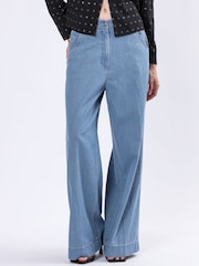 Religion Blue Eccentric Denim Look Wide Leg 100% Cotton Trousers - Image 2 of 6
