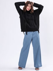 Religion Blue Eccentric Denim Look Wide Leg 100% Cotton Trousers - Image 6 of 6