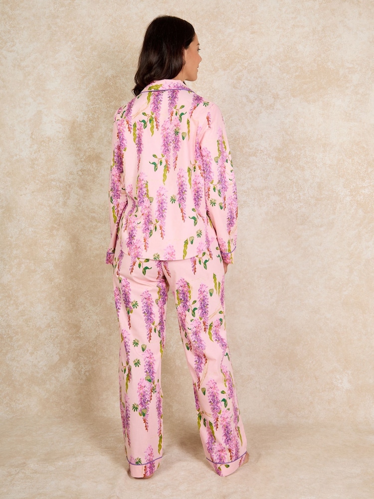 Their Nibs Pink Wisteria Cotton Long Traditional Pyjamas Set - Image 1 of 4