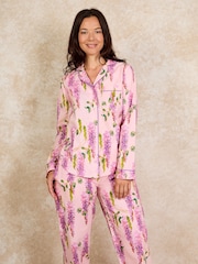 Their Nibs Pink Wisteria Cotton Long Traditional Pyjamas Set - Image 2 of 4