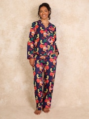 Their Nibs Navy Tropical Tiger 100% Cotton Long Traditional Pyjamas Set - Image 3 of 4