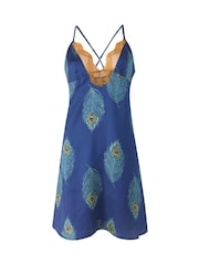 Their Nibs Navy Peacock Feather Short Satin Cami Nightie - Image 4 of 4