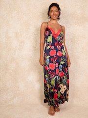 Their Nibs Navy Winter Garden Maxi  Satin Cami Dresses - Image 1 of 4