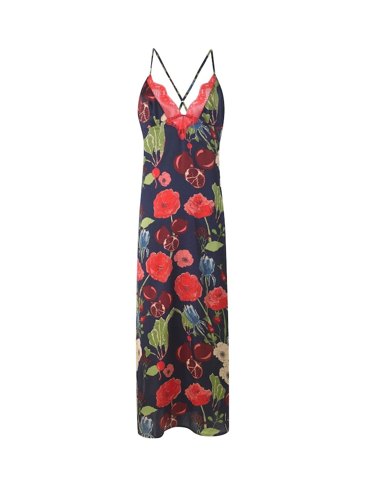 Their Nibs Navy Winter Garden Maxi  Satin Cami Dresses - Image 4 of 4