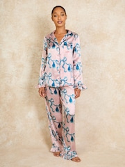 Their Nibs Pink Tassle Recycled Satin Frill Traditional Pyjamas Set - Image 1 of 5