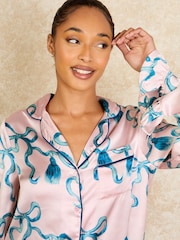 Their Nibs Pink Tassle Recycled Satin Frill Traditional Pyjamas Set - Image 4 of 5
