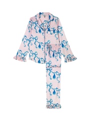 Their Nibs Pink Tassle Recycled Satin Frill Traditional Pyjamas Set - Image 5 of 5