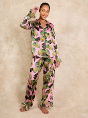 Their Nibs Hot Pink Tassle Recycled Satin Frill Traditional Pyjamas Set - Image 1 of 5