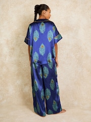 Their Nibs Navy Oversized Ferns Satin Long Pyjamas Set - Image 4 of 5