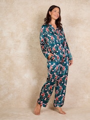 Their Nibs Navy Flamingo Recycled Satin Long Traditional Pyjamas Set - Image 2 of 4