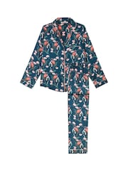 Their Nibs Navy Flamingo Recycled Satin Long Traditional Pyjamas Set - Image 4 of 4