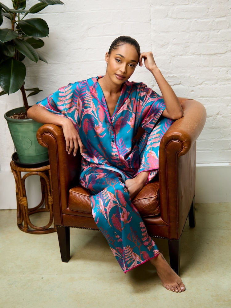 Their Nibs Oversized Ferns Satin Long Pyjamas Set - صورة 1 من 4