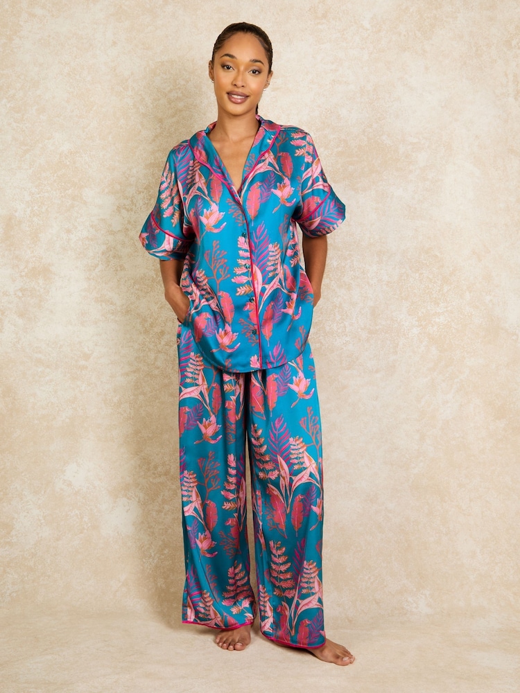 Their Nibs Oversized Ferns Satin Long Pyjamas Set - صورة 2 من 4