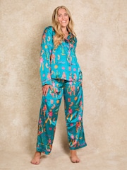 Their Nibs Teal Green Mon Coeur Recycled Satin Long Traditional Pyjamas Set - Image 2 of 5
