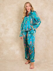 Their Nibs Teal Green Mon Coeur Recycled Satin Long Traditional Pyjamas Set - Image 3 of 5