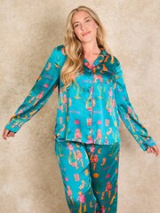 Their Nibs Teal Green Mon Coeur Recycled Satin Long Traditional Pyjamas Set - Image 4 of 5