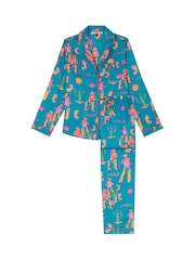 Their Nibs Teal Green Mon Coeur Recycled Satin Long Traditional Pyjamas Set - Image 5 of 5