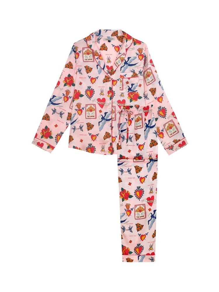 Their Nibs Pink Mon Coeur Recycled Satin Long Traditional Pyjamas Set - Image 5 of 5 Their Nibs Pink Mon Coeur Recycled Satin Long Traditional Pyjamas Set - Image 5 of 5