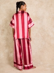 Their Nibs Raspberry Pink Oversized Ferns Recycled Satin Long Pyjamas Set - Image 2 of 4