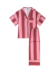 Their Nibs Raspberry Pink Oversized Ferns Recycled Satin Long Pyjamas Set - Image 4 of 4