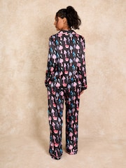 Their Nibs Black Pretty Mushrooms Recycled Satin Long Traditional Pyjama Set - Image 2 of 5