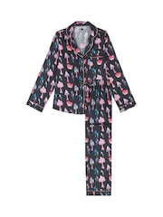 Their Nibs Black Pretty Mushrooms Recycled Satin Long Traditional Pyjama Set - Image 5 of 5