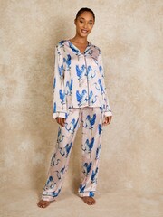 Their Nibs Pink Great Heron Recycled Satin Long Traditional Pyjamas Set - Image 3 of 5