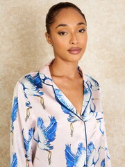 Their Nibs Pink Great Heron Recycled Satin Long Traditional Pyjamas Set - Image 4 of 5