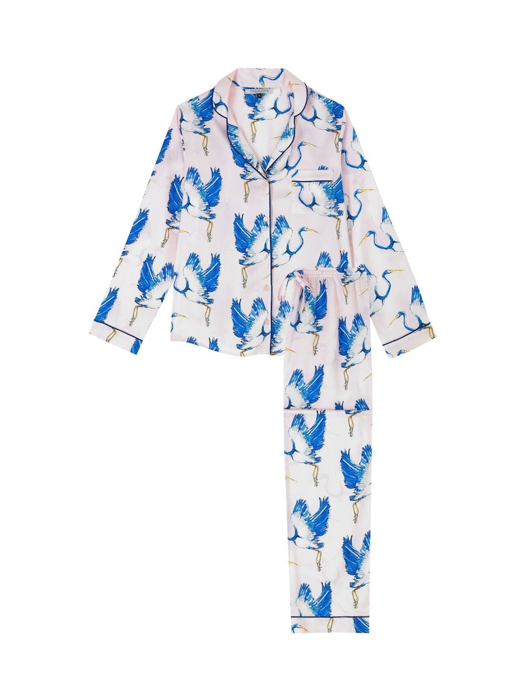 Their Nibs Pink Great Heron Recycled Satin Long Traditional Pyjamas Set - Image 5 of 5 Their Nibs Pink Great Heron Recycled Satin Long Traditional Pyjamas Set - Image 5 of 5