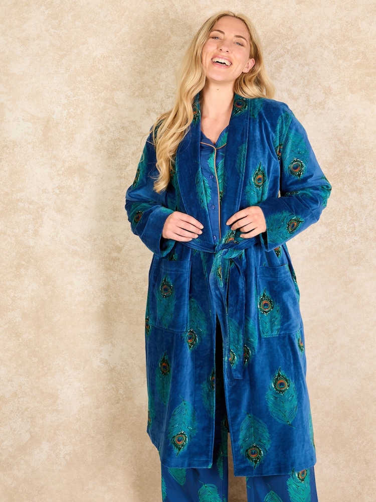 Their Nibs Oversized Peacock Feather Velvet 100% Cotton Robe - Imagen 2 de 5